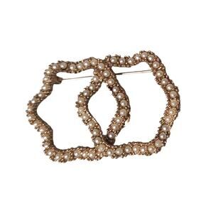 Vintage LEDO Double Swirl Gold and Faux Pearl Brooch Art Deco Pin